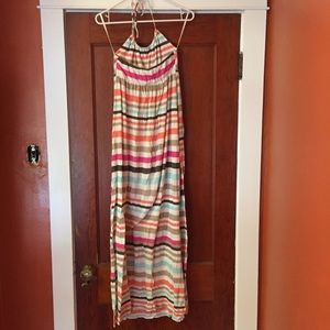 Long, striped, halter cover up dress
